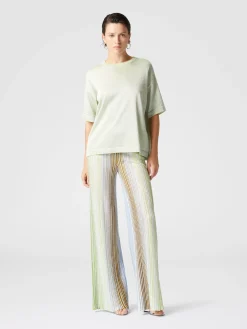 Pantalon palazzo à rayures partielles avec paillettes