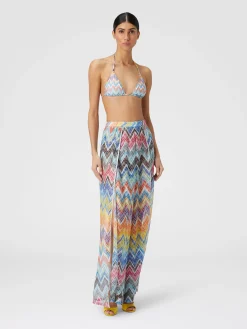 Pantalon palazzo avec imprimé à zig-zag et lurex