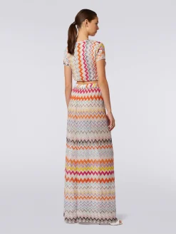 Pantalon palazzo en maille de viscose à chevrons lamée