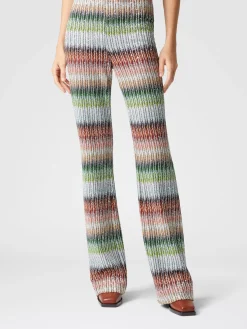Pantalon évasé en maille zigzag dégradée à sequins