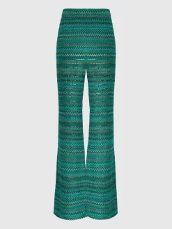 Pantalon évasé en viscose mélangée zigzag avec paillettes