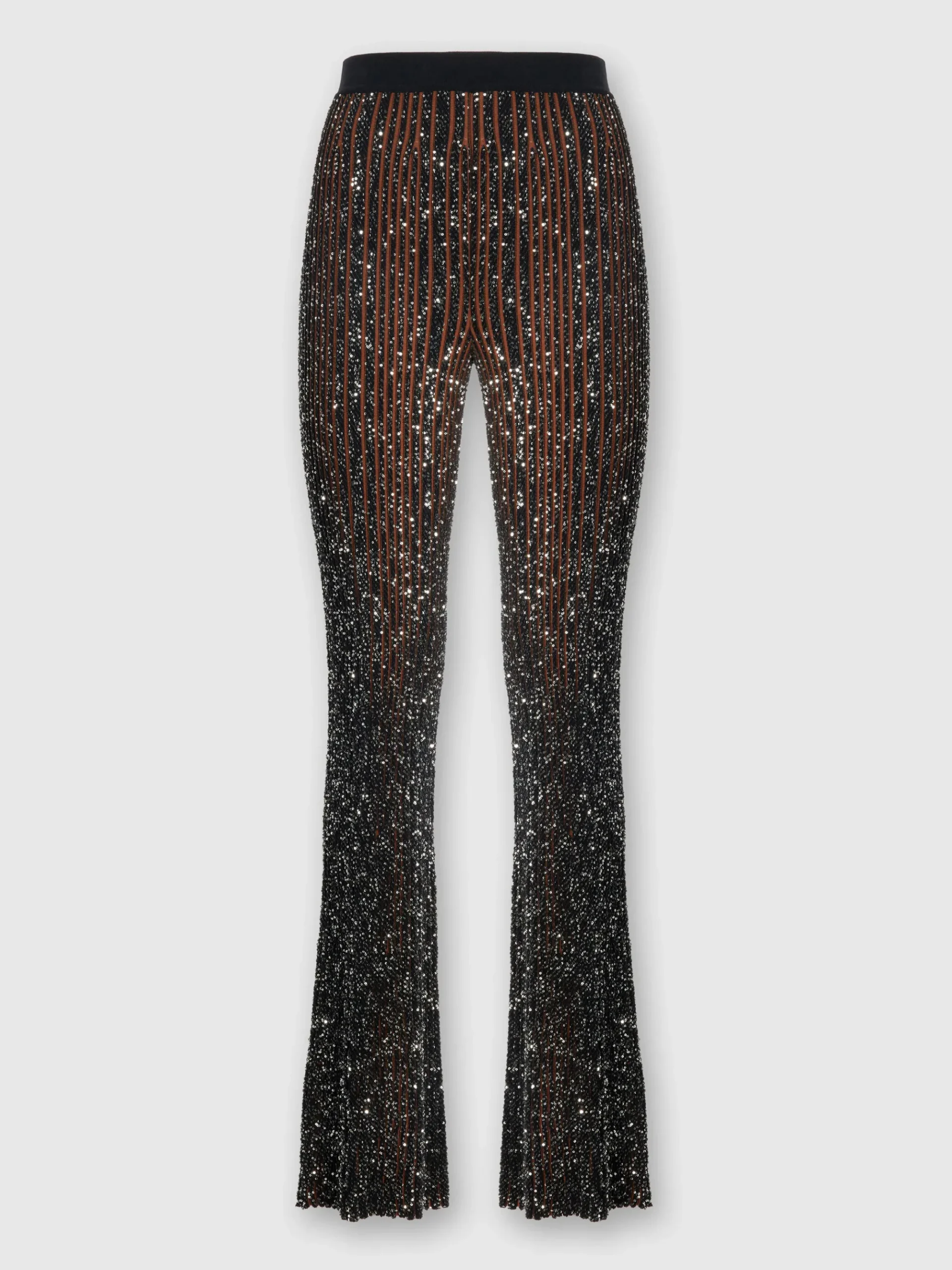 Pantalon évasé stretch côtelé à sequins