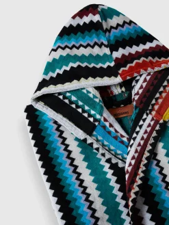 Peignoir long à capuche Curt en coton éponge à chevrons