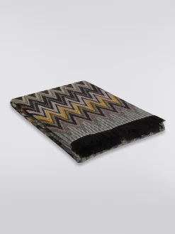 Plaid Chen 140x200cm en laine mélangée zigzag avec paillettes