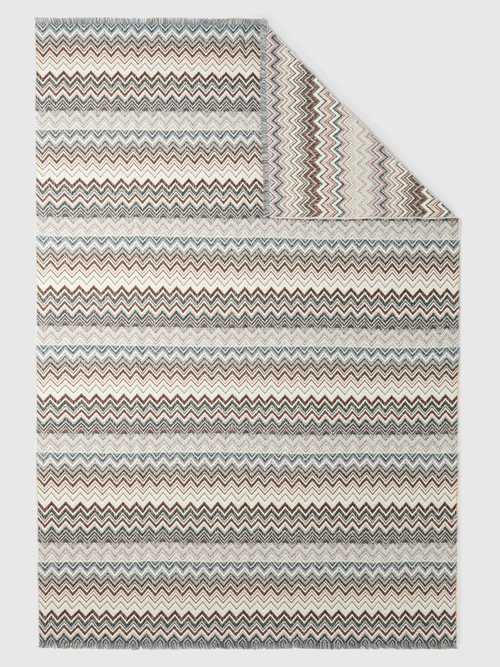 Plaid 130x195 cm à chevrons en coton et laine mélangés