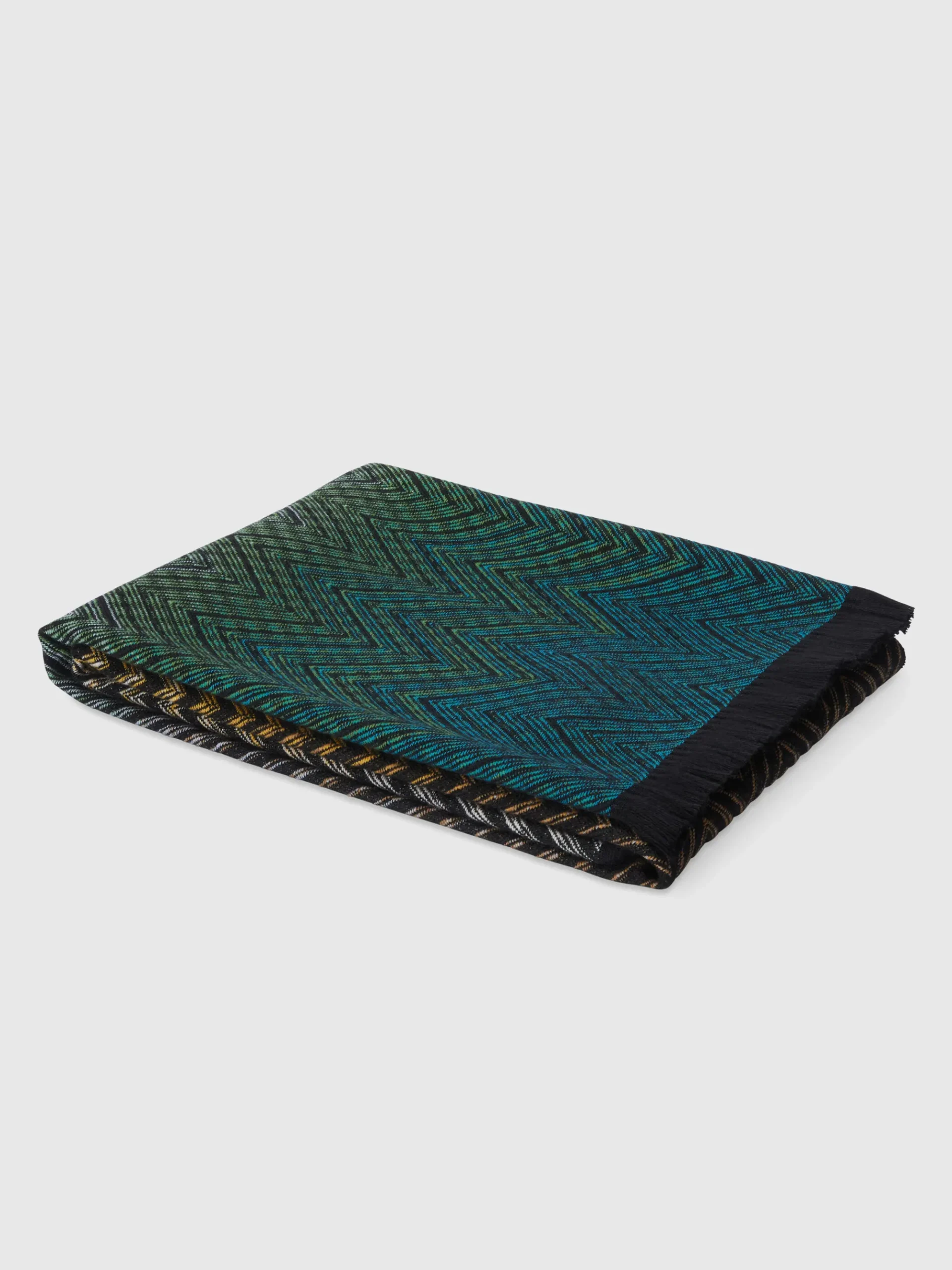 Plaid 135x195 cm en laine mélangée à chevrons avec franges