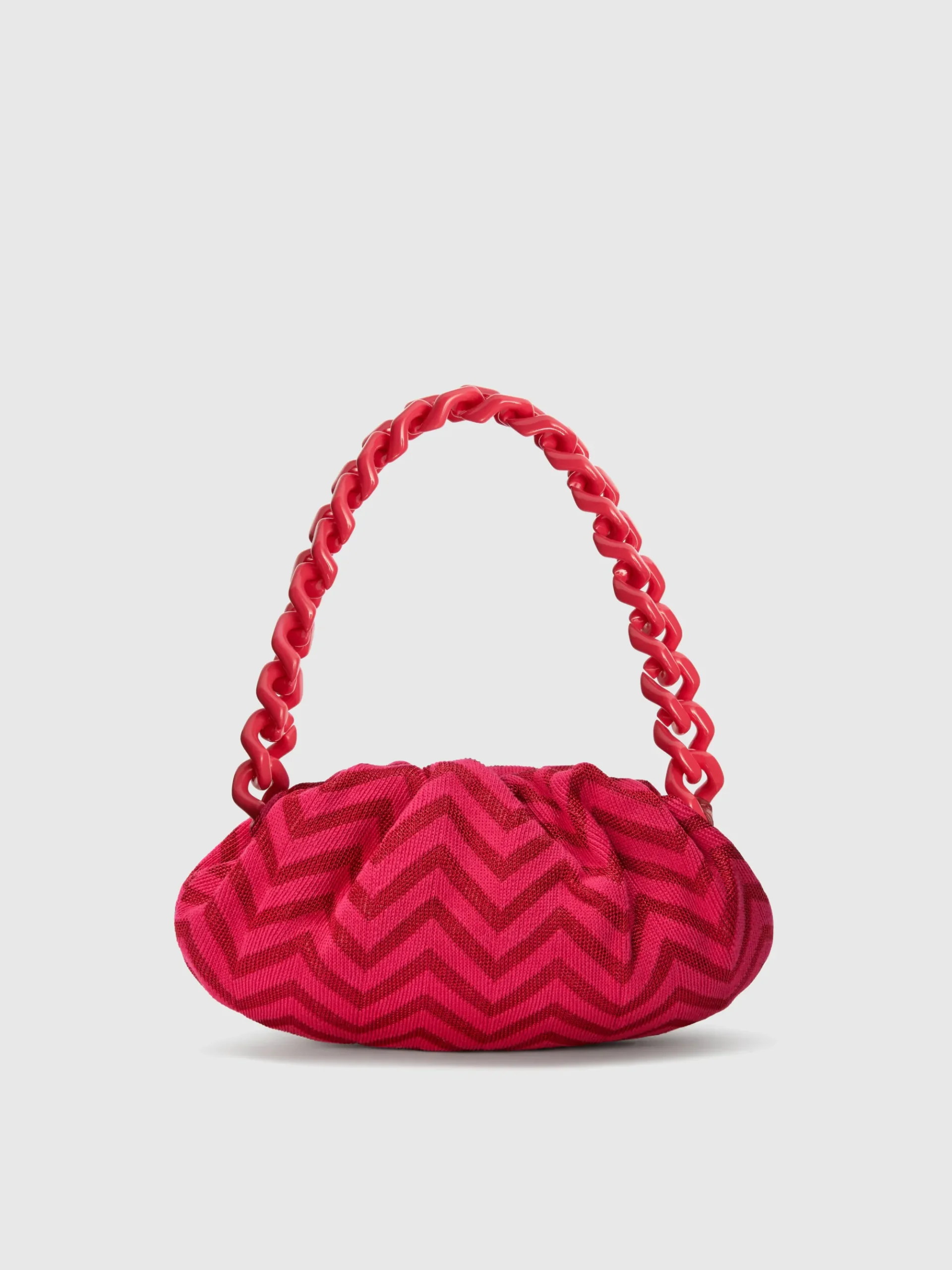 Pochette en mélange de coton zig zag avec bandoulière en chaîne