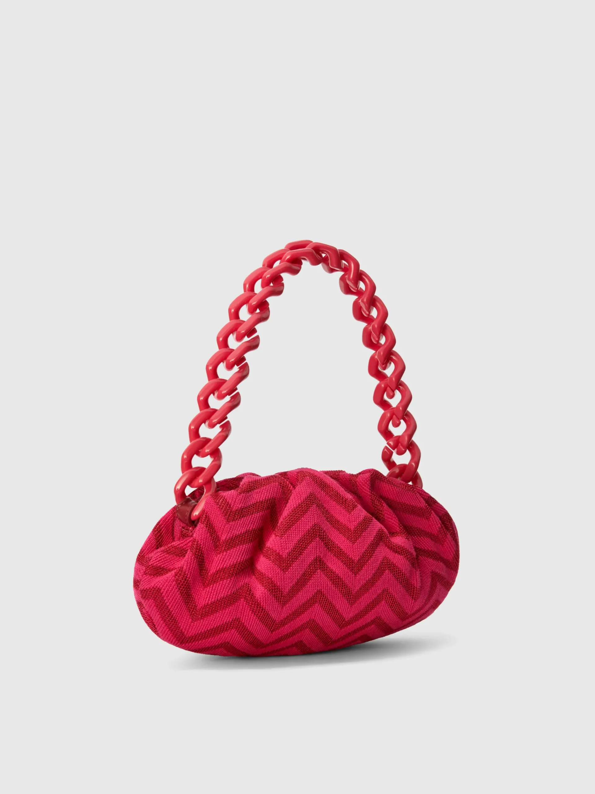 Pochette en mélange de coton zig zag avec bandoulière en chaîne