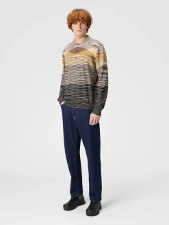 Polo à manches longues en laine flammée