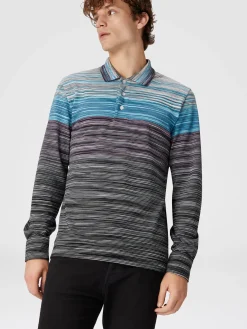 Polo à manches longues en piqué de coton flammé