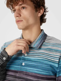 Polo à manches longues en piqué de coton flammé