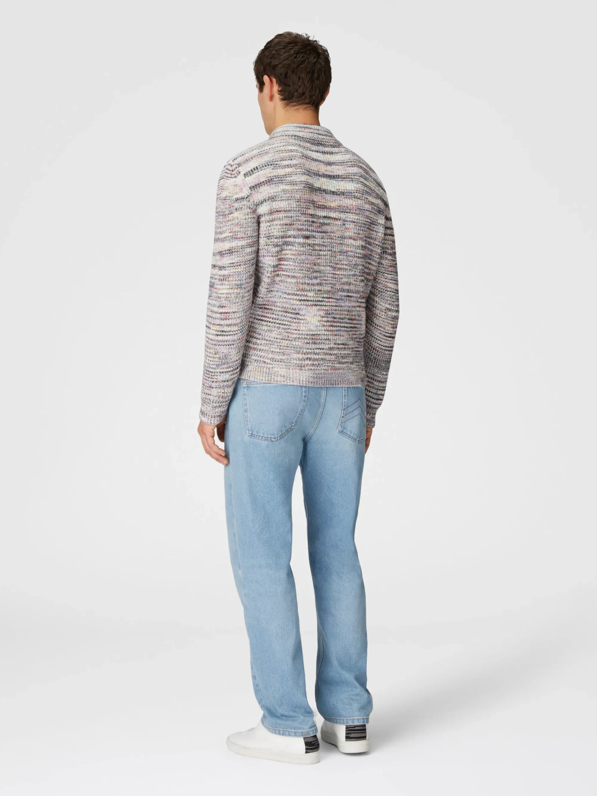 Polo à manches longues en cachemire et laine à motif flammé