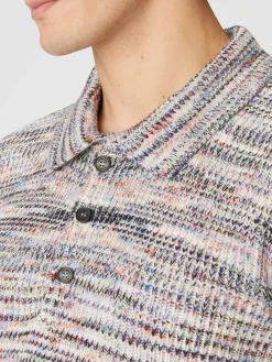 Polo à manches longues en cachemire et laine à motif flammé