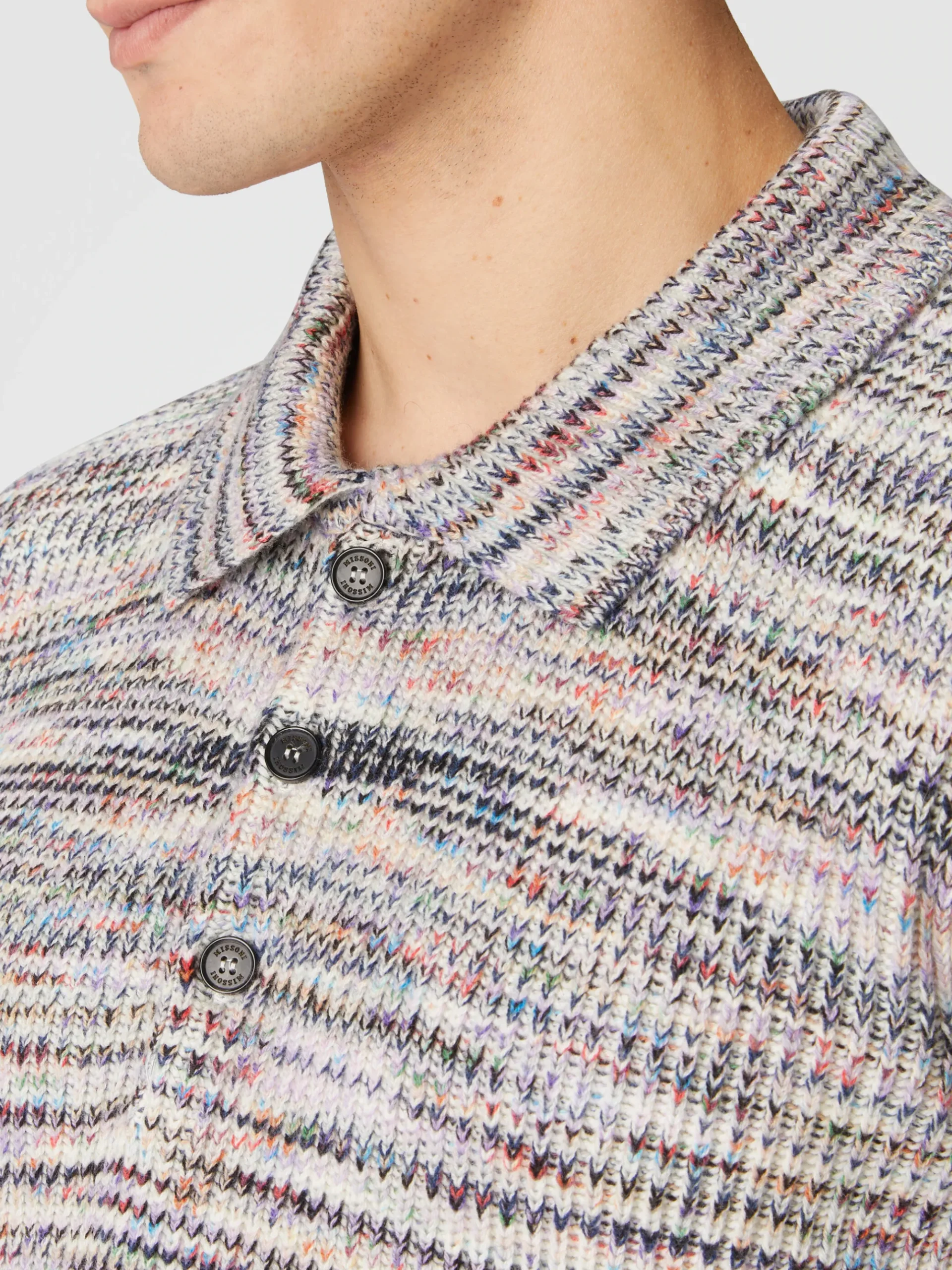 Polo à manches longues en cachemire et laine à motif flammé