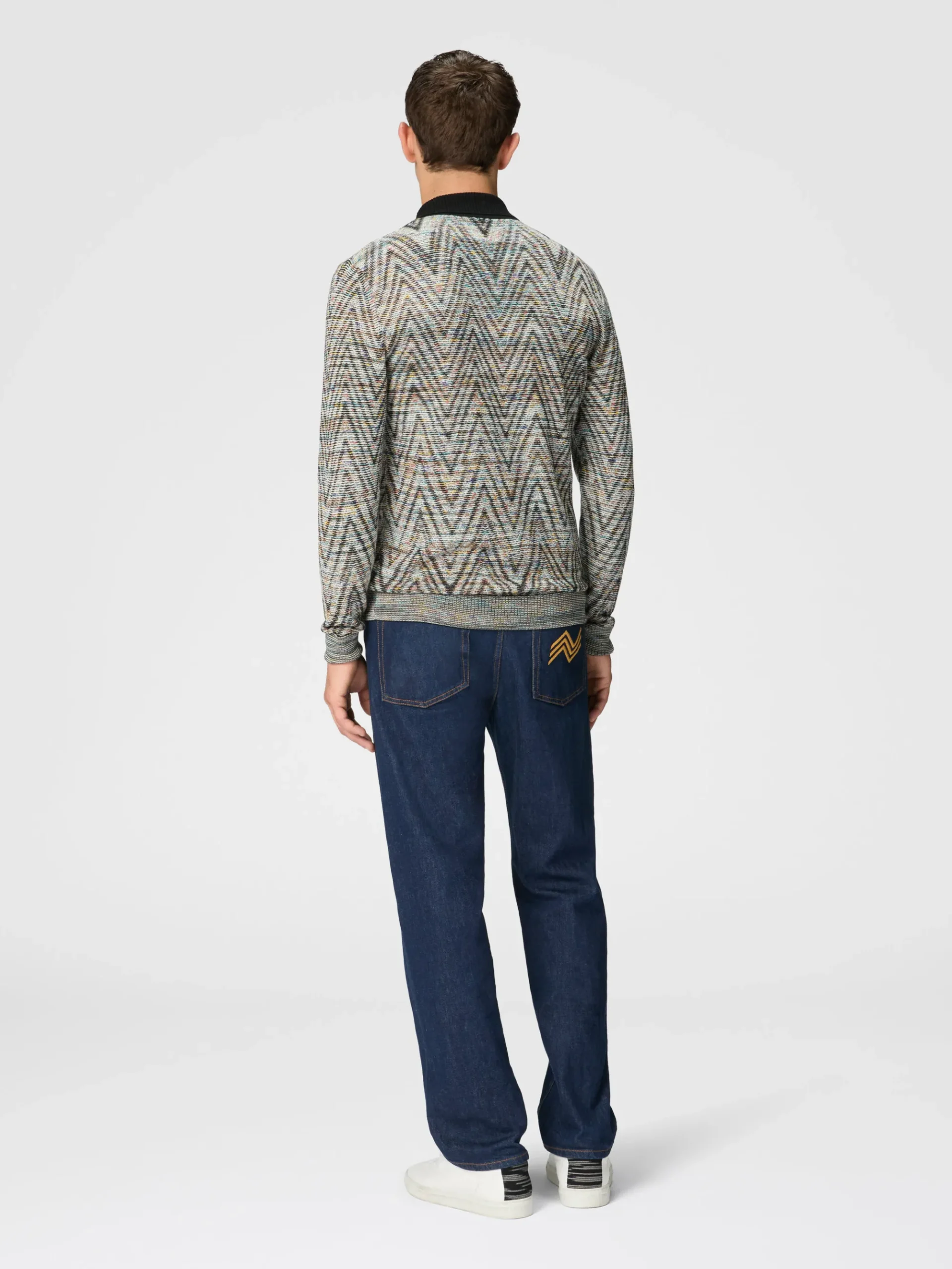 Polo à manches longues en laine à motif flammé