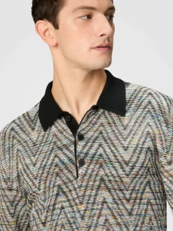 Polo à manches longues en laine à motif flammé