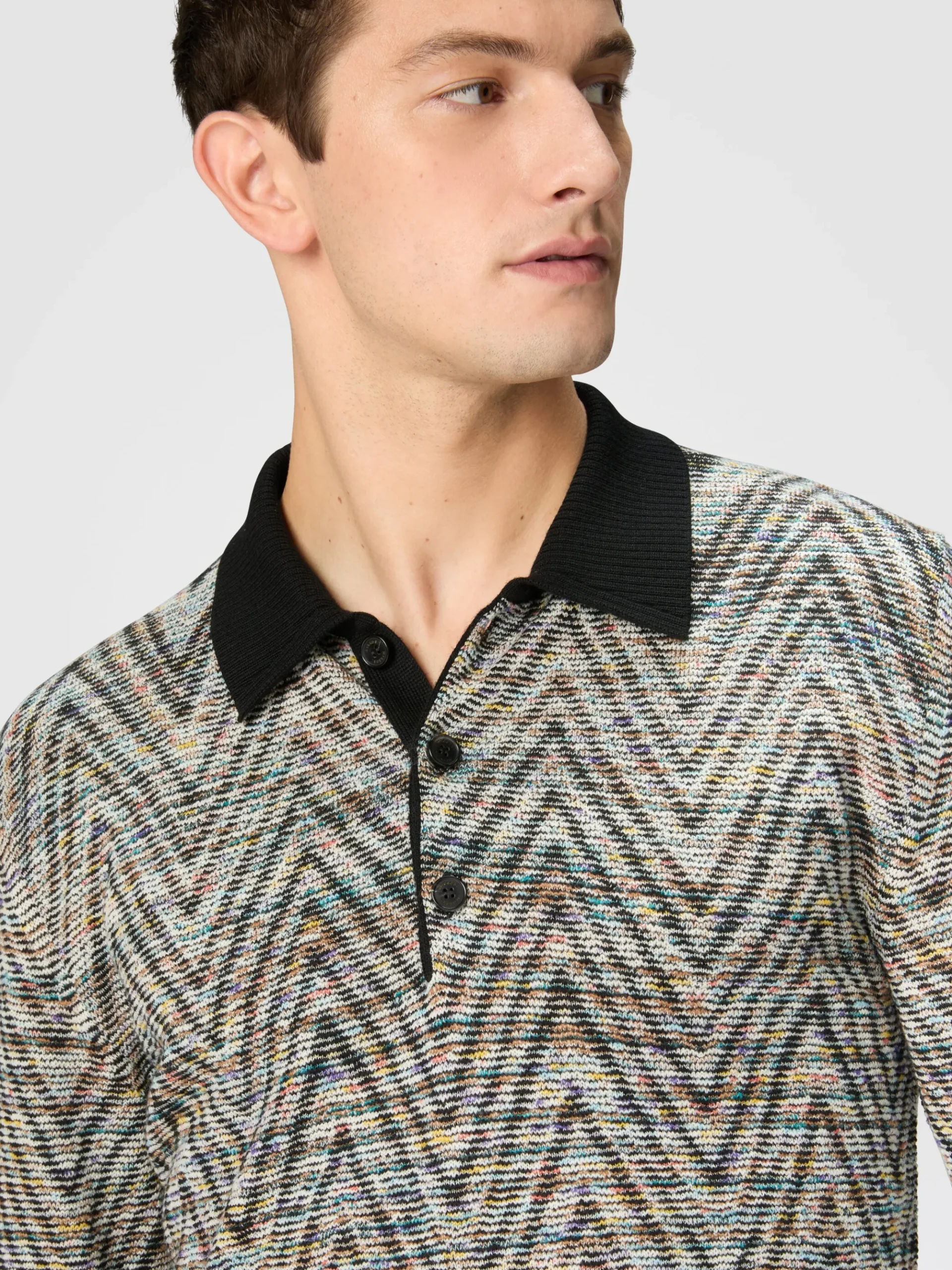 Polo à manches longues en laine à motif flammé