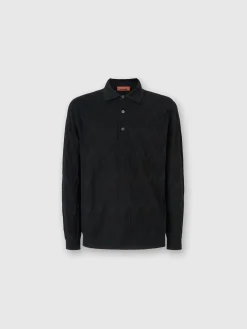 Polo à manches longues en coton à chevrons 3D et soie