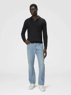 Polo à manches longues en coton à chevrons 3D et soie