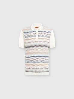 Polo en maille de coton zigzag avec empiècements de couleur unie
