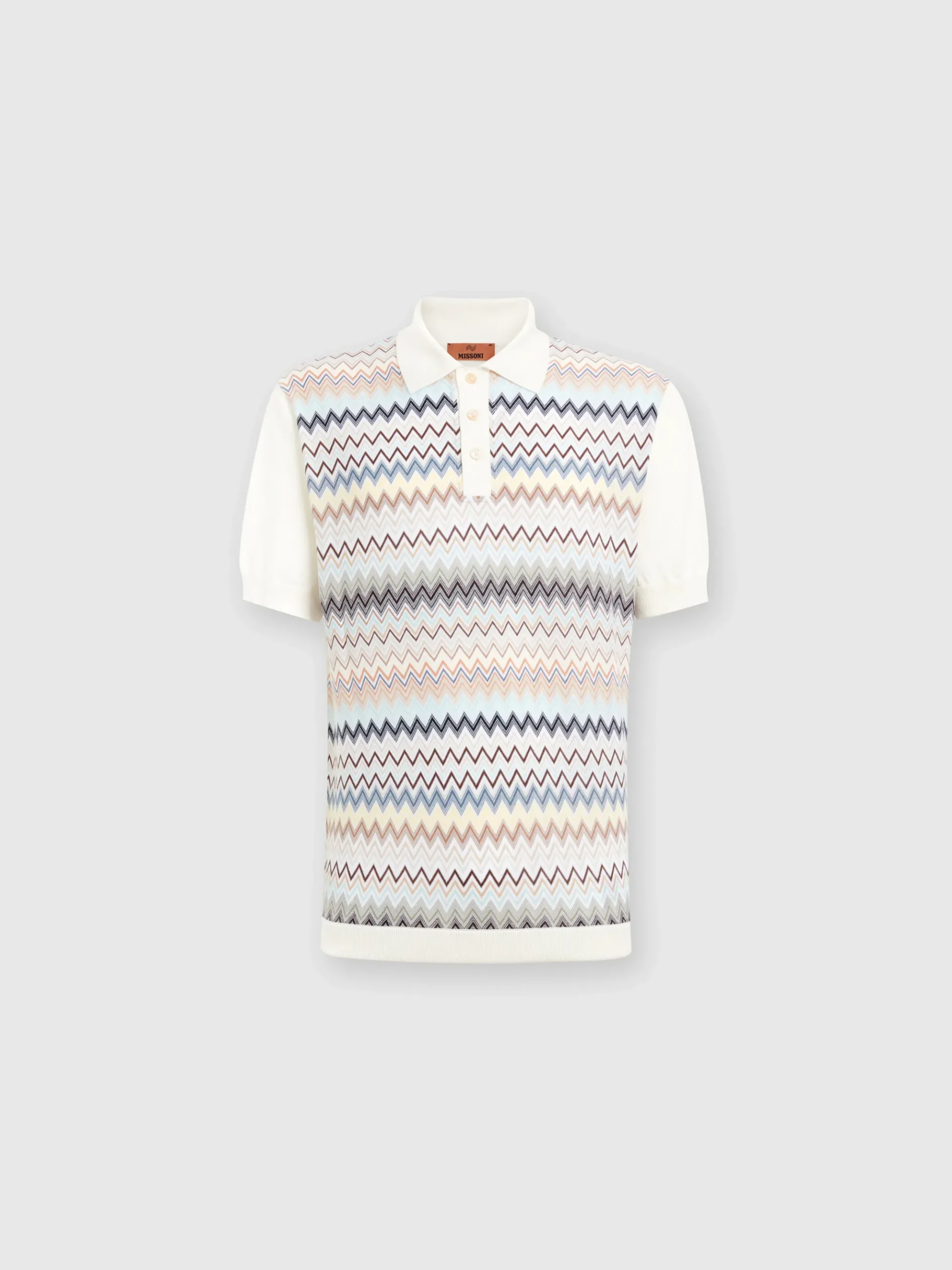 Polo en maille de coton zigzag avec empiècements de couleur unie