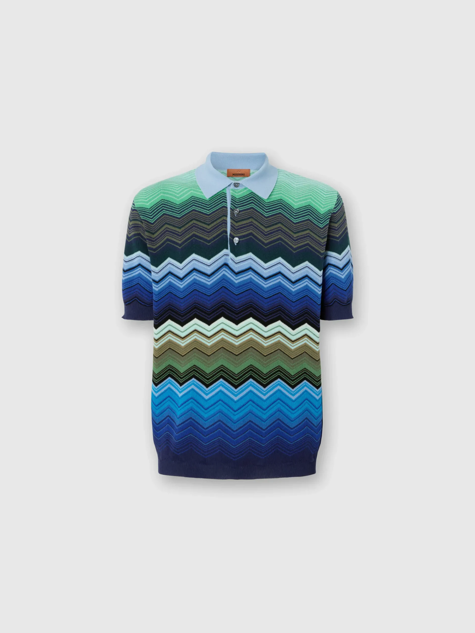 Polo en maille de coton zig zag avec passepoil contrasté