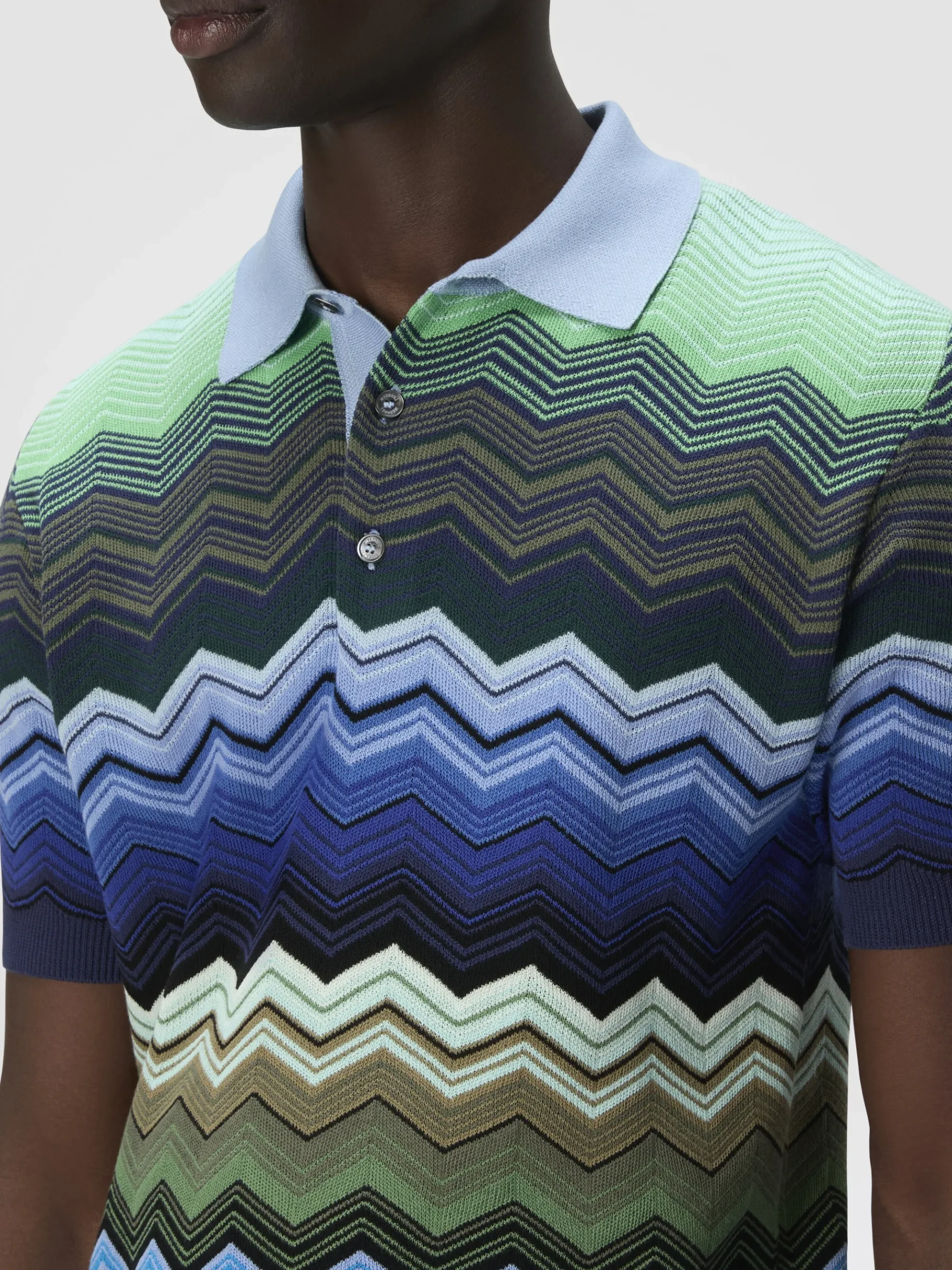 Polo en maille de coton zig zag avec passepoil contrasté