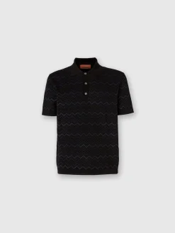 Polo en maille en zigzag de coton et viscose mélangés
