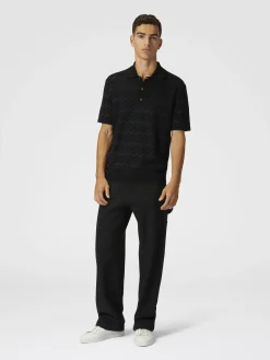 Polo en maille en zigzag de coton et viscose mélangés