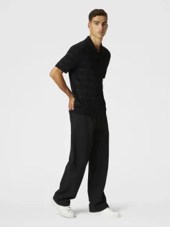 Polo en maille en zigzag de coton et viscose mélangés