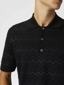 Polo en maille en zigzag de coton et viscose mélangés