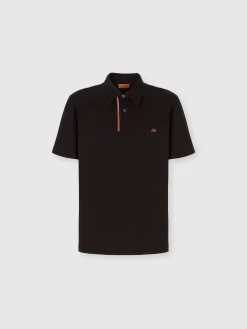 Polo en piqué de coton de couleur unie avec broderie en zigzag et détail contrasté