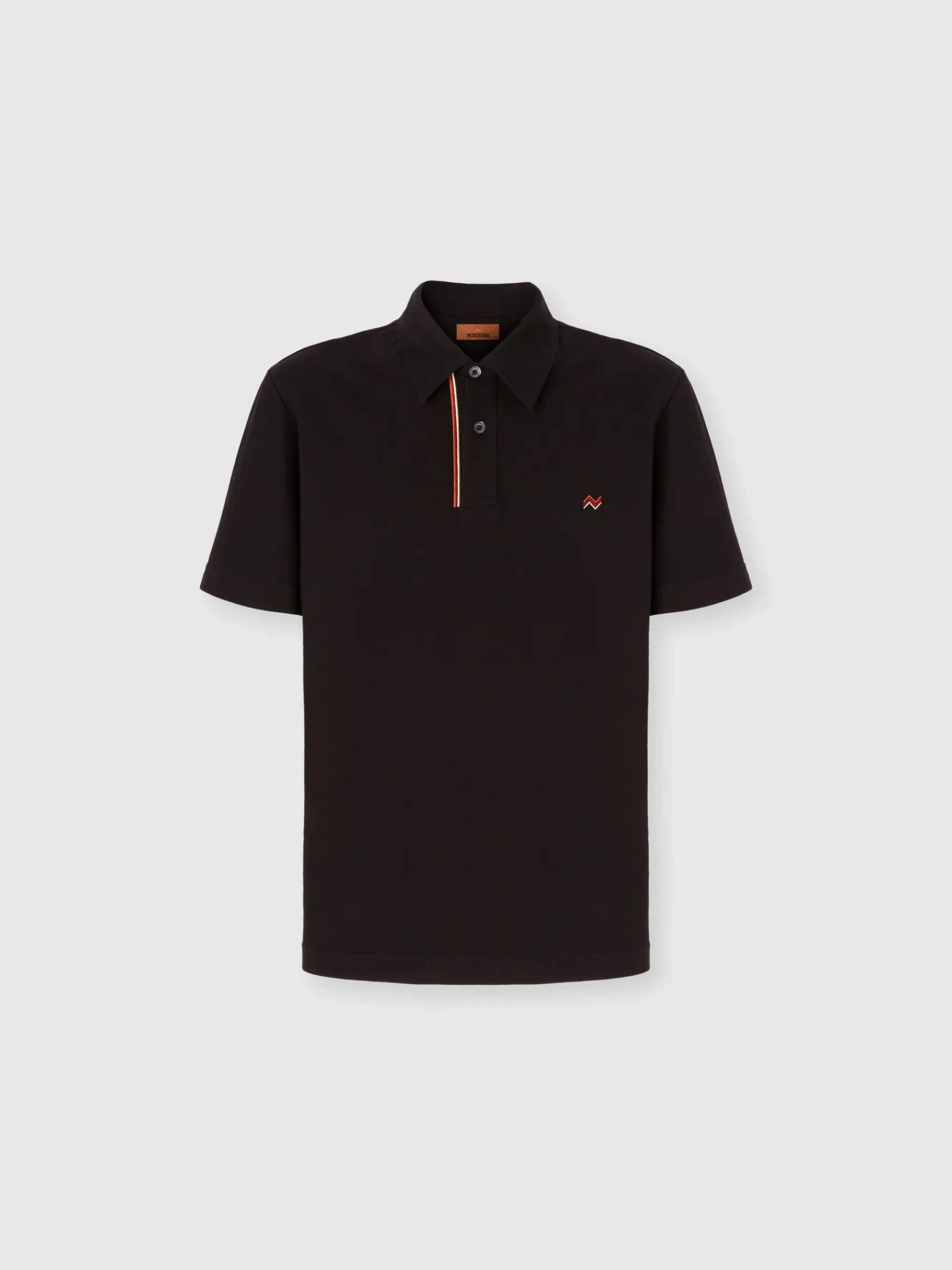 Polo en piqué de coton de couleur unie avec broderie en zigzag et détail contrasté