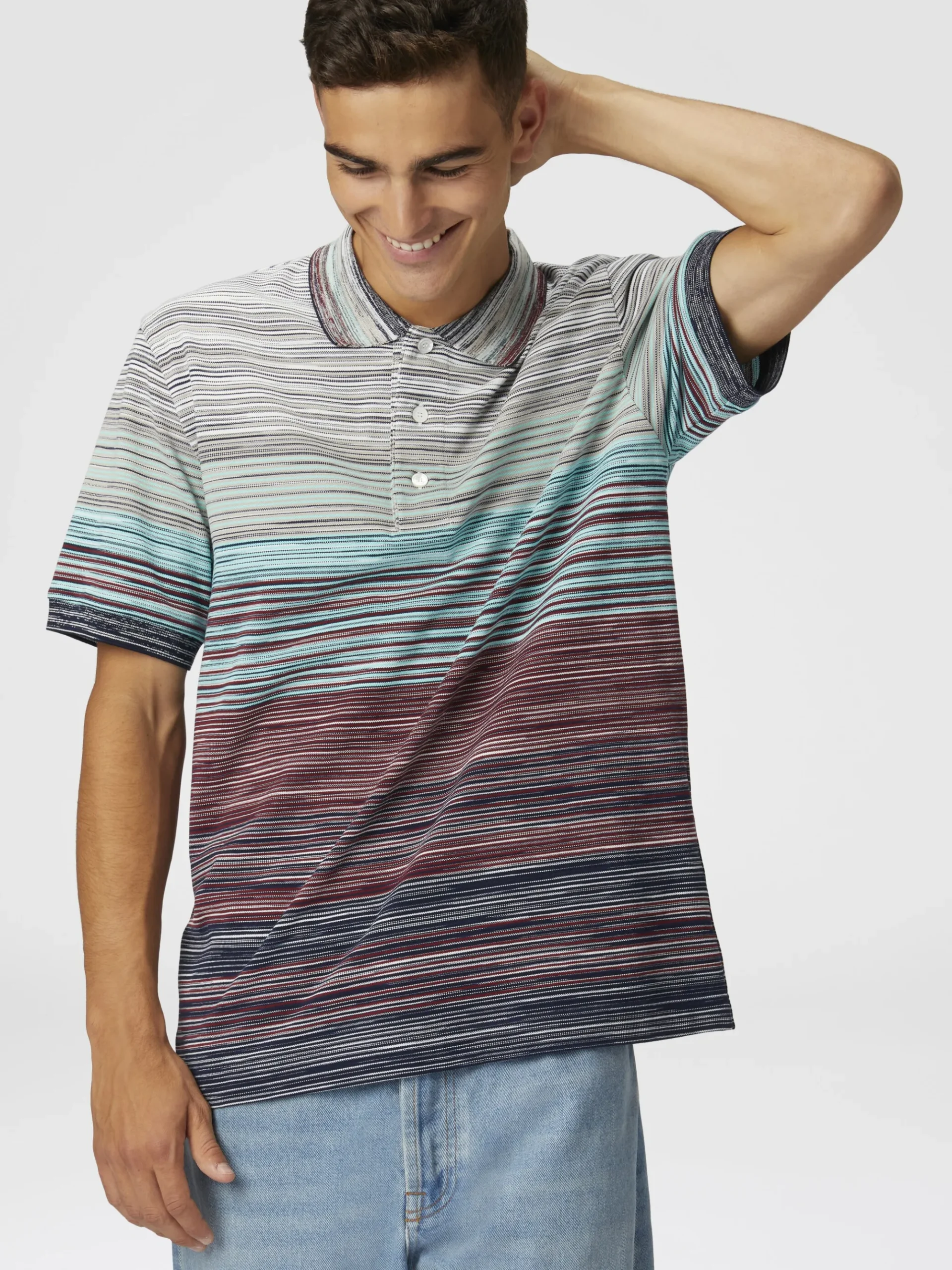 Polo en piqué de coton flammé ombré