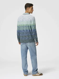 Polo en piqué de coton flammé dégradé à manches longues