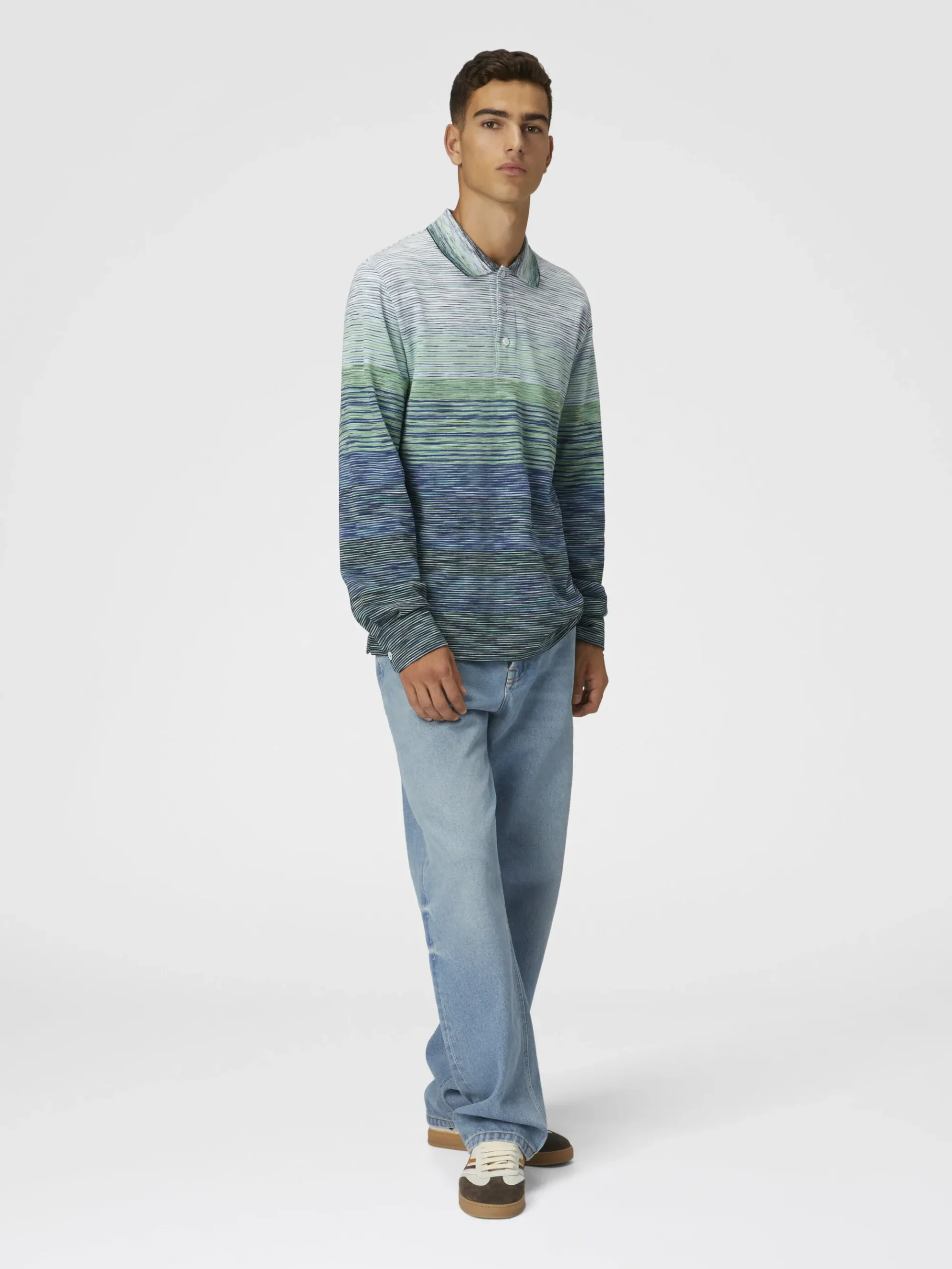 Polo en piqué de coton flammé dégradé à manches longues