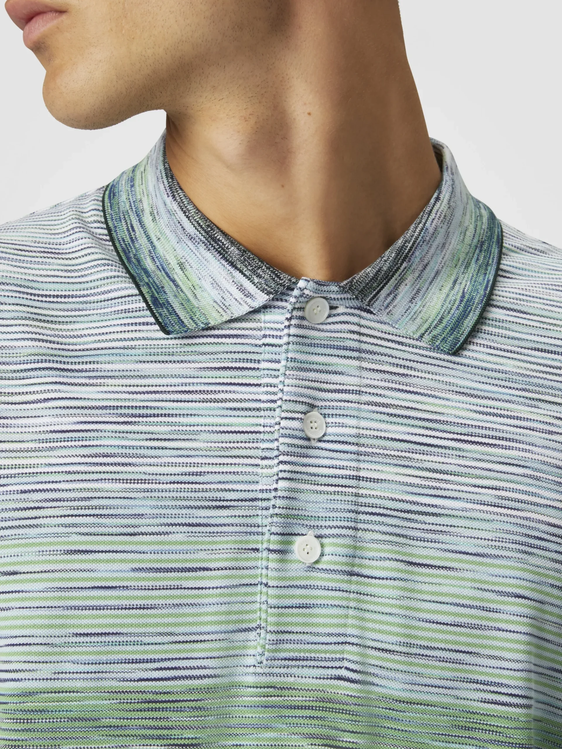 Polo en piqué de coton flammé dégradé à manches longues