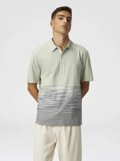 Polo flammé en coton et lin avec broderie en zigzag