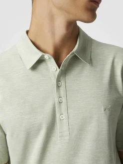 Polo flammé en coton et lin avec broderie en zigzag