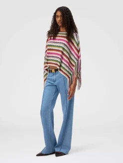 Poncho avec motif chevron et franges