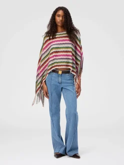 Poncho avec motif chevron et franges