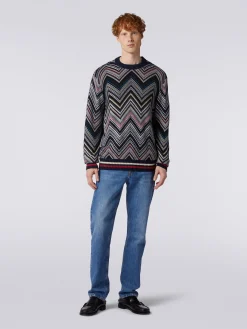 Pull à col rond en coton mélangé à chevrons