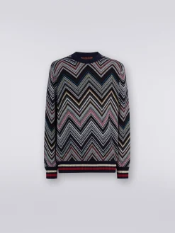 Pull à col rond en coton mélangé à chevrons