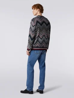 Pull à col rond en coton mélangé à chevrons