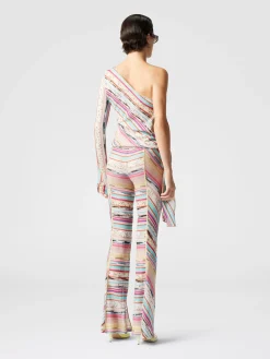 Pull asymétrique noué sur le côté en viscose lamée flammée