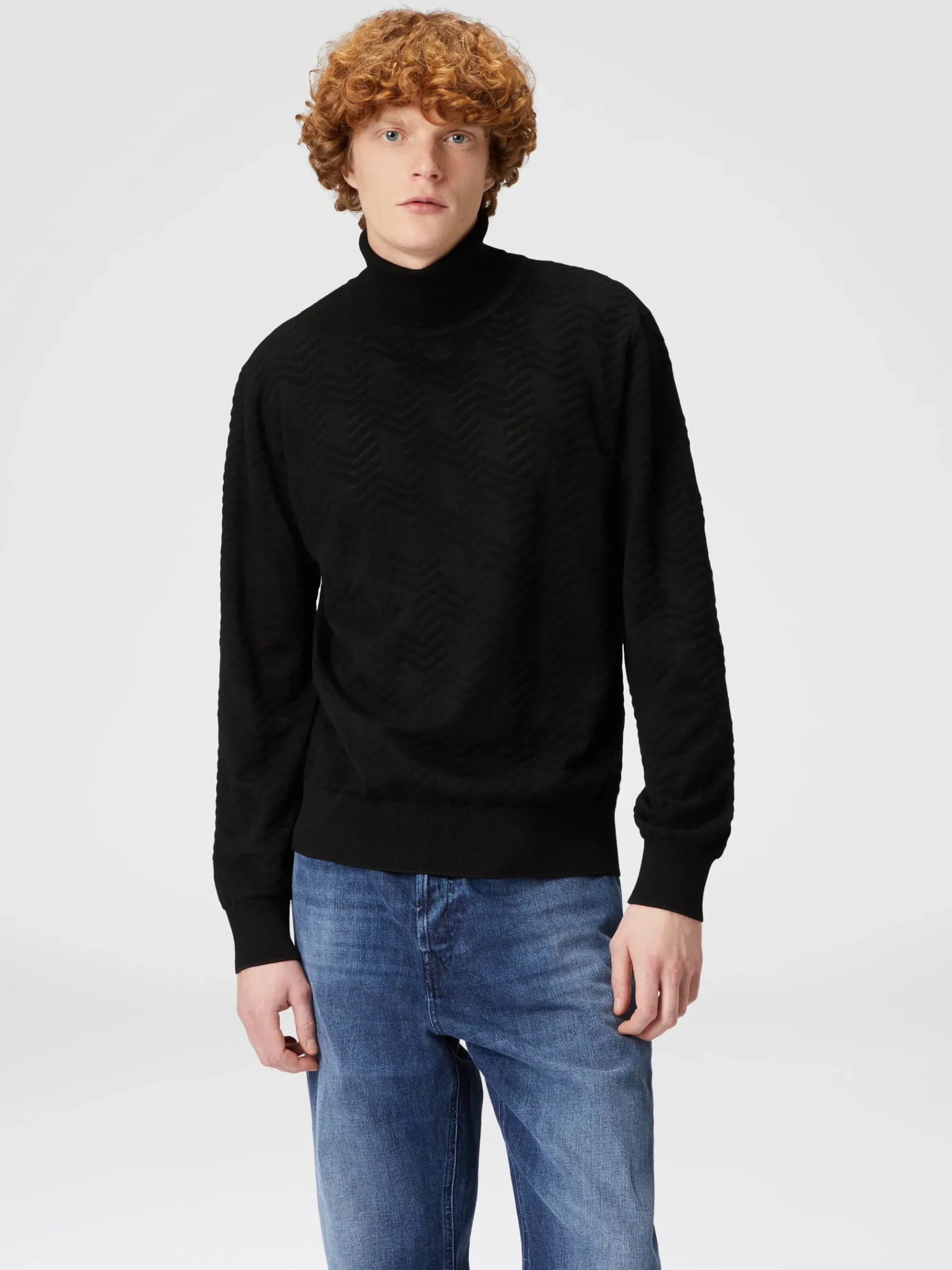 Pull col roulé en laine à chevron ton sur ton