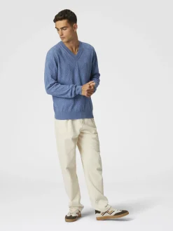 Pull en V et zigzag en cachemire ton sur ton