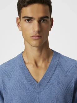 Pull en V et zigzag en cachemire ton sur ton