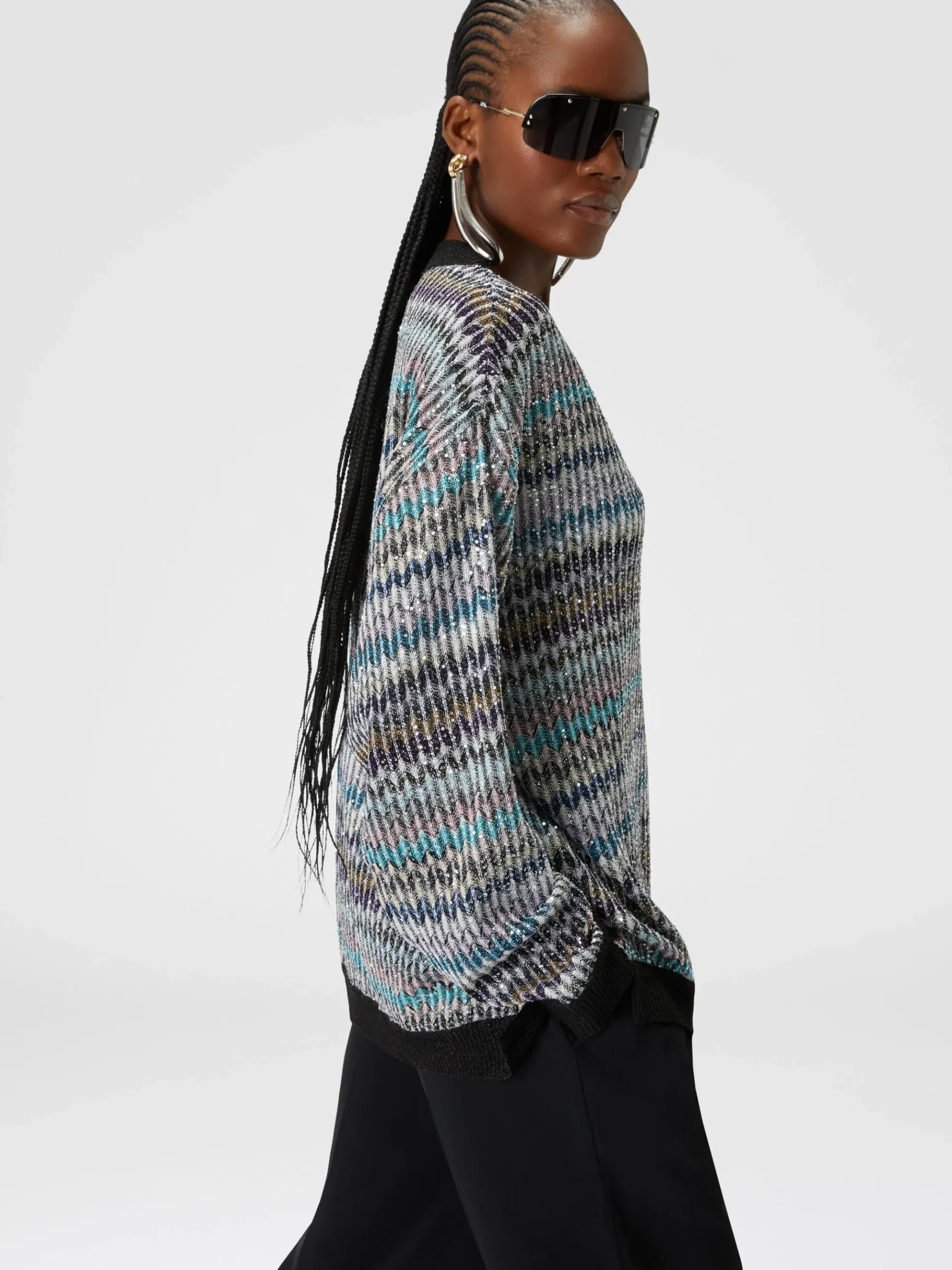 Pull oversize col V à sequins