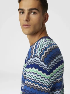 Pull ras du cou en coton avec micro zigzag et passepoil contrasté